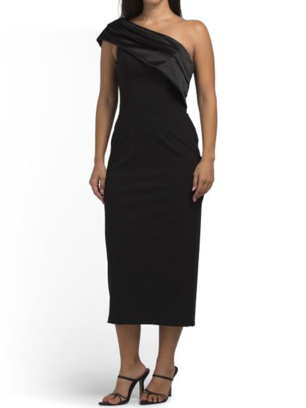 DB STUDIO One Shoulder Crepe Satin Midi Gown